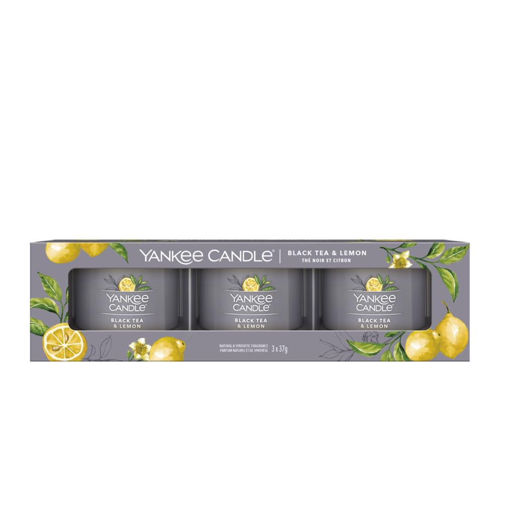 Yankee Candle Black Tea & Lemon 3 Filled Votive Candle Gift Set £7.99